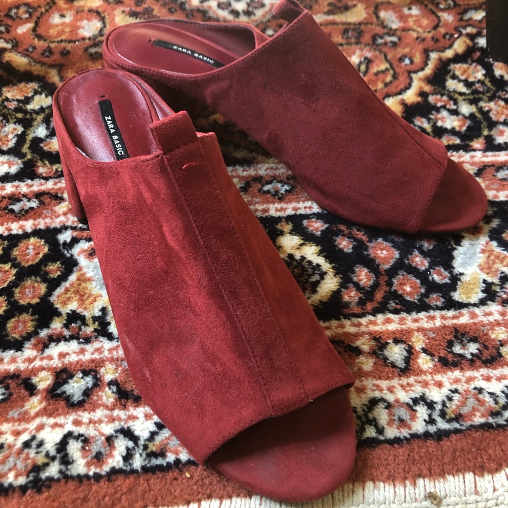 Faux Suede open toe heels